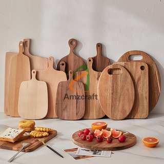 Acacia Solid Wood Cutting Board Outdoor Picnic Portable Food Fruit Chopping Board Tray Wholesale