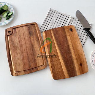 Rectangular Acacia Wood Household Fruit Cutting Board Kitchen Chopping Board with Slots