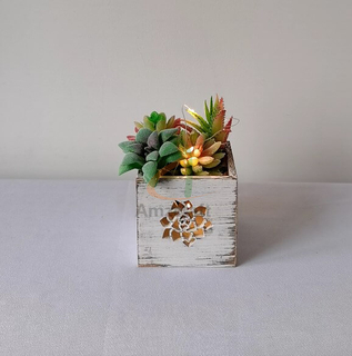 Rustic Solid Wood Artificial Flower Planter Small Pot Box