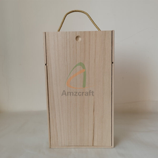 Paulownia Unfinished Wood Double Wine Bottle Box Wholesale Natural Color