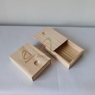 Small Size Wood Keepsake Storage Box Memory Picture USB Flash Drive Stash Pine Sliding Lid