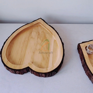 Heart Shaped Tree Bark Wood Decorative Storage Serving Tray Wedding Home Decor