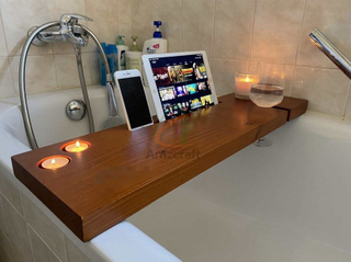 Solid Wood Bathroom Bathtub Tray with Glass Holder IPad Stand Accept OEM