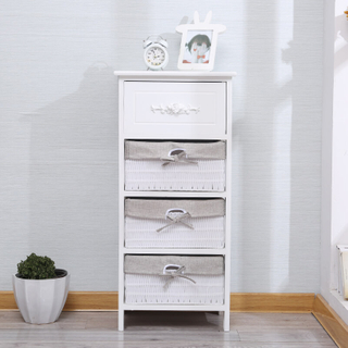 White Cabinet 1 Drawer 3 Baskets Wood Bathroom Storage Unit Basket Home Living Room Container