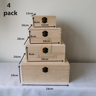 4 Pack Unfinished Wooden Box Ready for DIY Wood Gift Box Decoration Painting