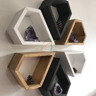 Handmade Wood Floating Shelf Diamond Shape with Wall Mounted Hanger