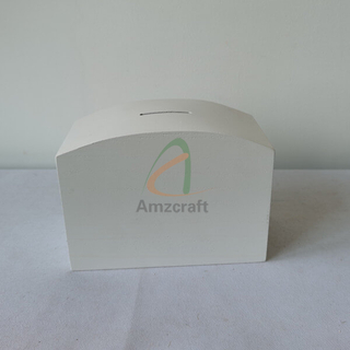 White Color Personalised Wood Money Box Piggy Bank Raised Lid Customized Laser Logo