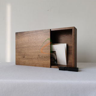 Wooden USB Flash Drive Photo Walnut Box with Sliding Top Keepsake Memory Box