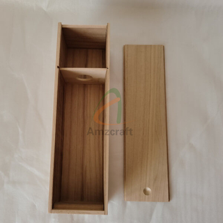 Wholesale Unfinished Wood Slide Top Wine Box with Divider Natural Color