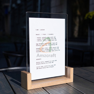 Table Freestanding Wood Holder Customized Size Acrylic Display for A4 Paper Menu Sign Cover