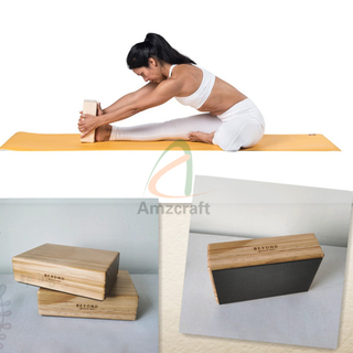 Smooth Sanded Routered Edges Wood Handstand Yoga Blocks with Rubber Mat Customized