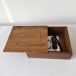 Solid Hard Wooden USB Flash Drive Photo Walnut Business Gift Box with Sliding Top Keepsake Memory Storage Stash