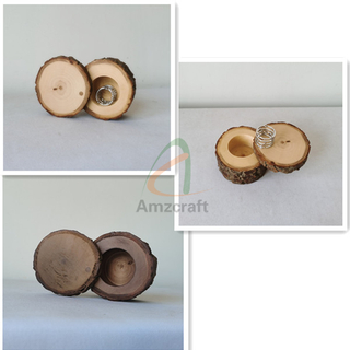 Natural Original Wood Log Ring Gift Memory Box Pocket Size Swivel Turn Open Jewelry Pillow