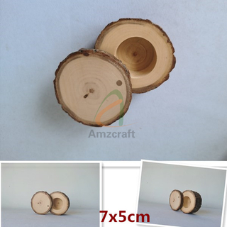 Unique Wooden Log Round Ring Box with Tree Bark Customized Color Swivel Open