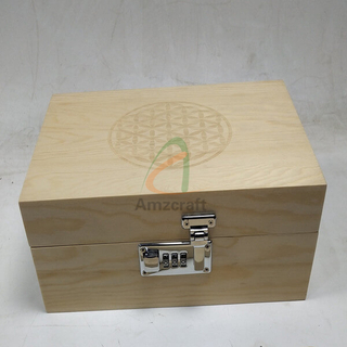 Wholesale OEM Cigar Wood Humidor Stash Box Herb Keepsake Jar Storage Pine Box with Rolling Tray Lock Set