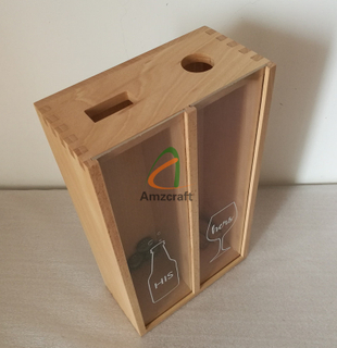 Solid Wood Wine Bottle Caps Storage Box Champagne Corks Keepsaker Memory Organizer with Two Compartments Acrylic Cover