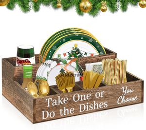 Wooden Utensil Holders for Kitchen Parties Plate Storage Organizer for Cups Forks Knives Spoons Napkins Kitchen Caddy Organizer